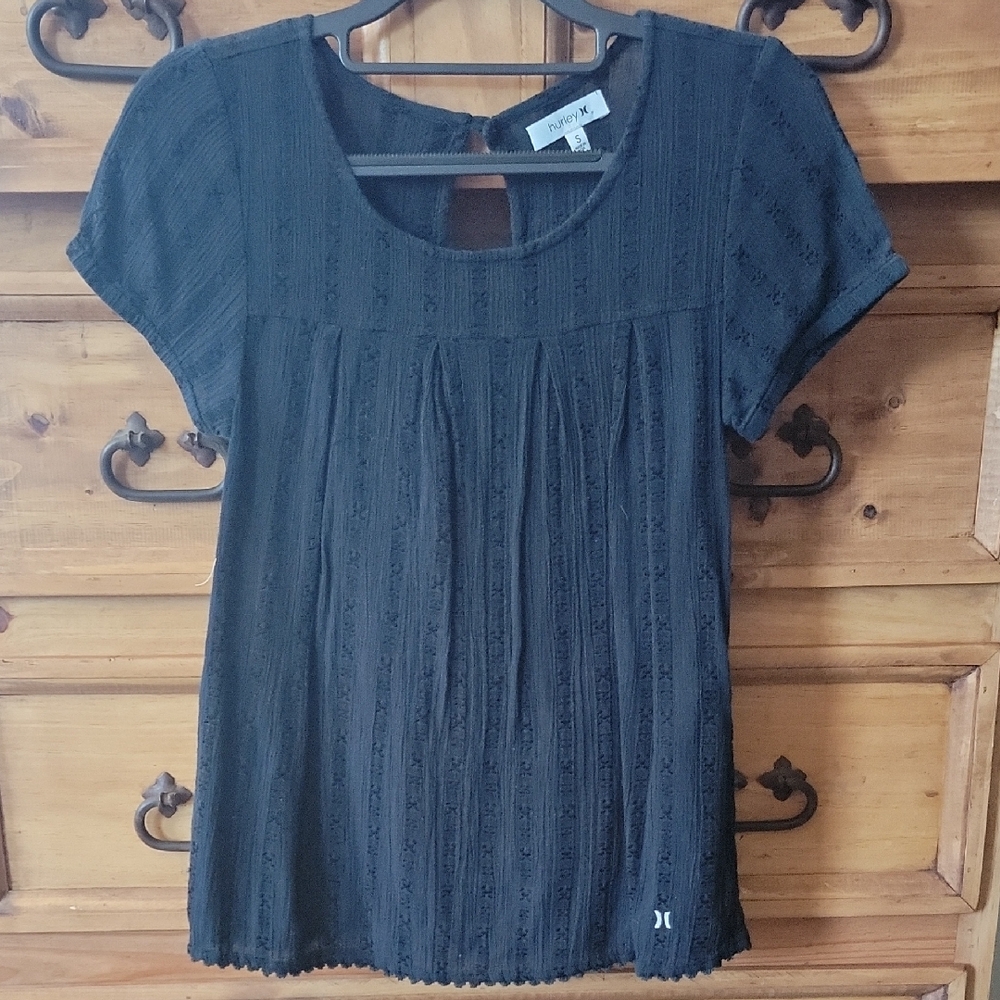 Hurley Blue Smocked Cap Sleeve Blouse